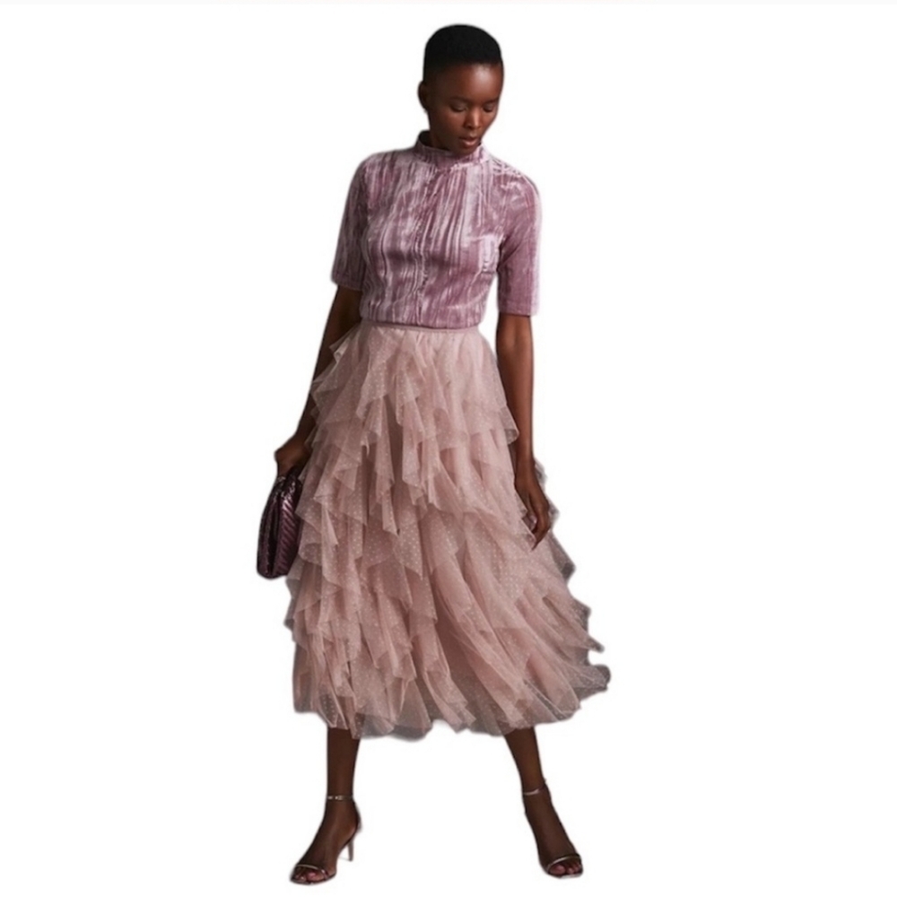 Anthropologie Velveteen Mock-Neck Top Rose Pink